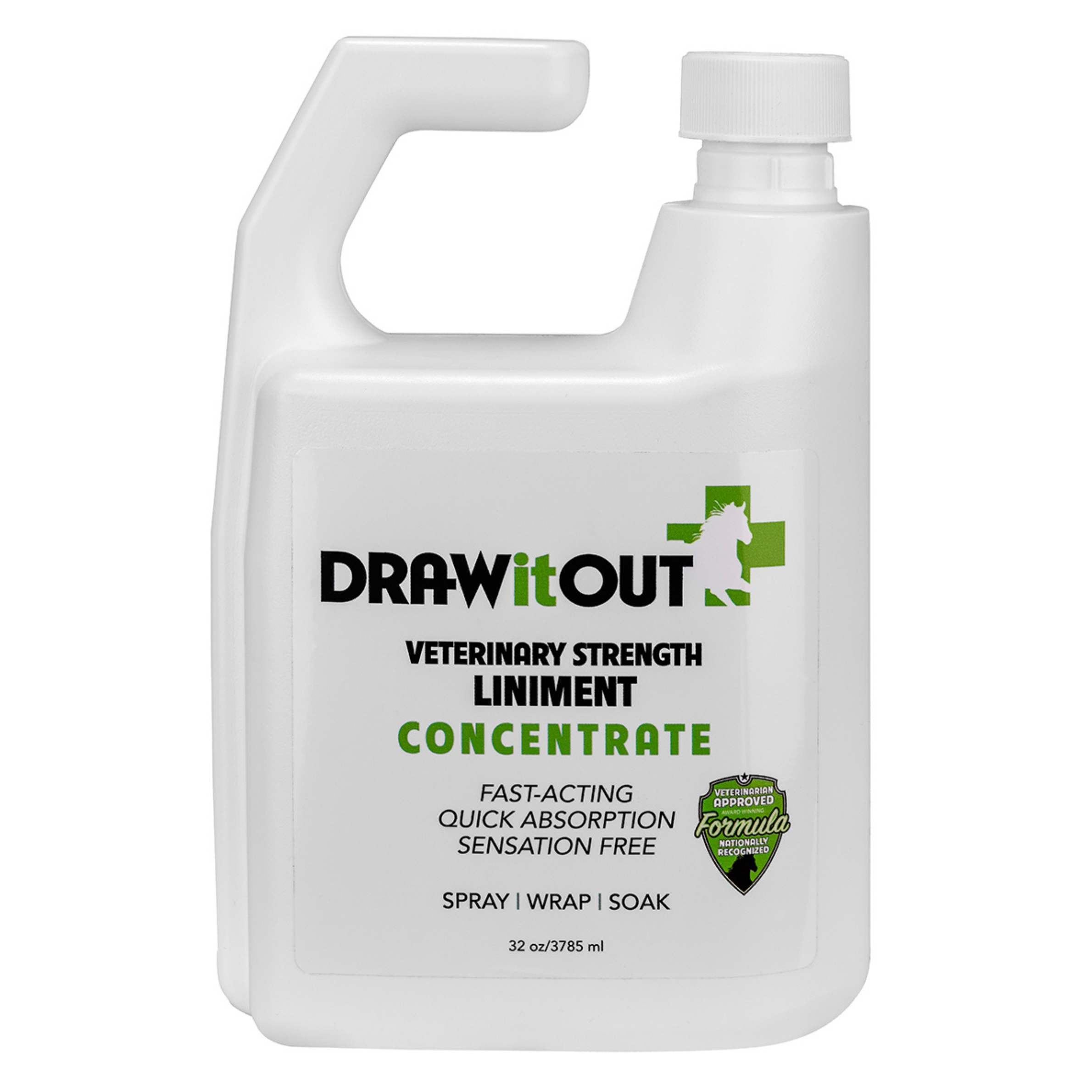Linimento concentrado para caballos Draw It Out® de 32 oz: rocíe, envuelva o remoje para un alivio rápido del dolor equino.