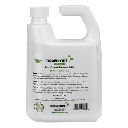 Linimento concentrado para caballos Draw It Out® de 32 oz: rocíe, envuelva o remoje para un alivio rápido del dolor equino.