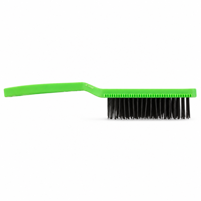Side profile of KD-125 equine grooming brush showing flexible black bristles