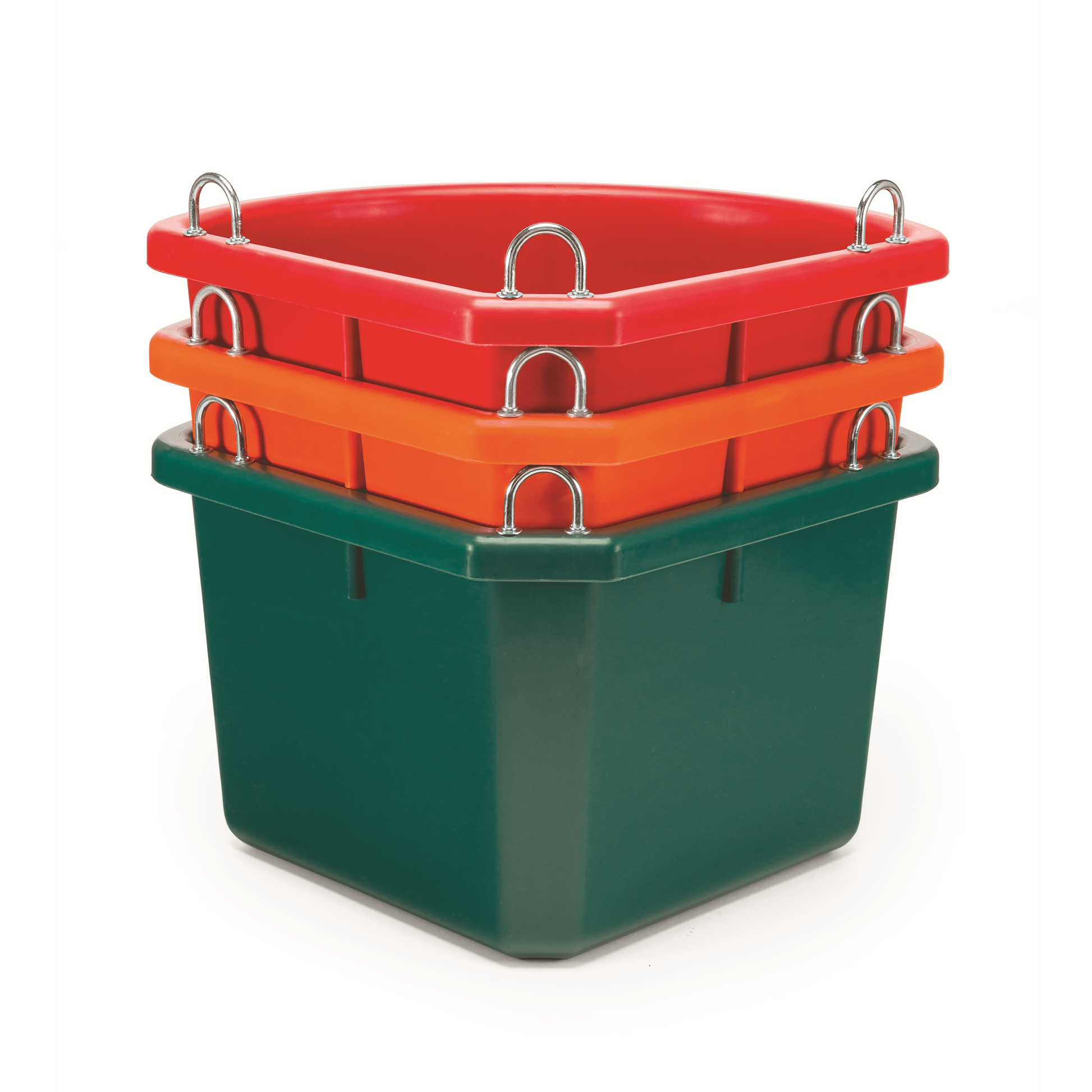 K&D Platinum Line corner feeders stacked in multiple colors